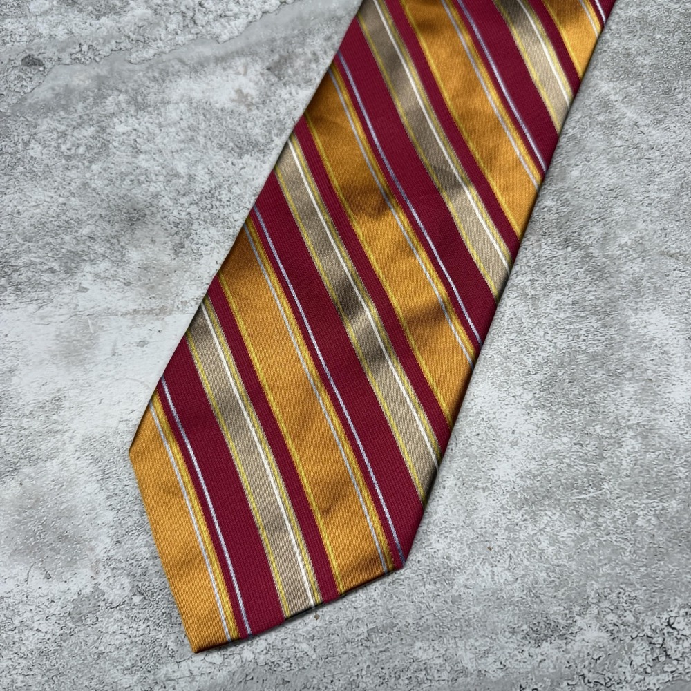 Ike Behar Silk Tie Mens One Size Gold Striped Pointed Made In USA Necktie